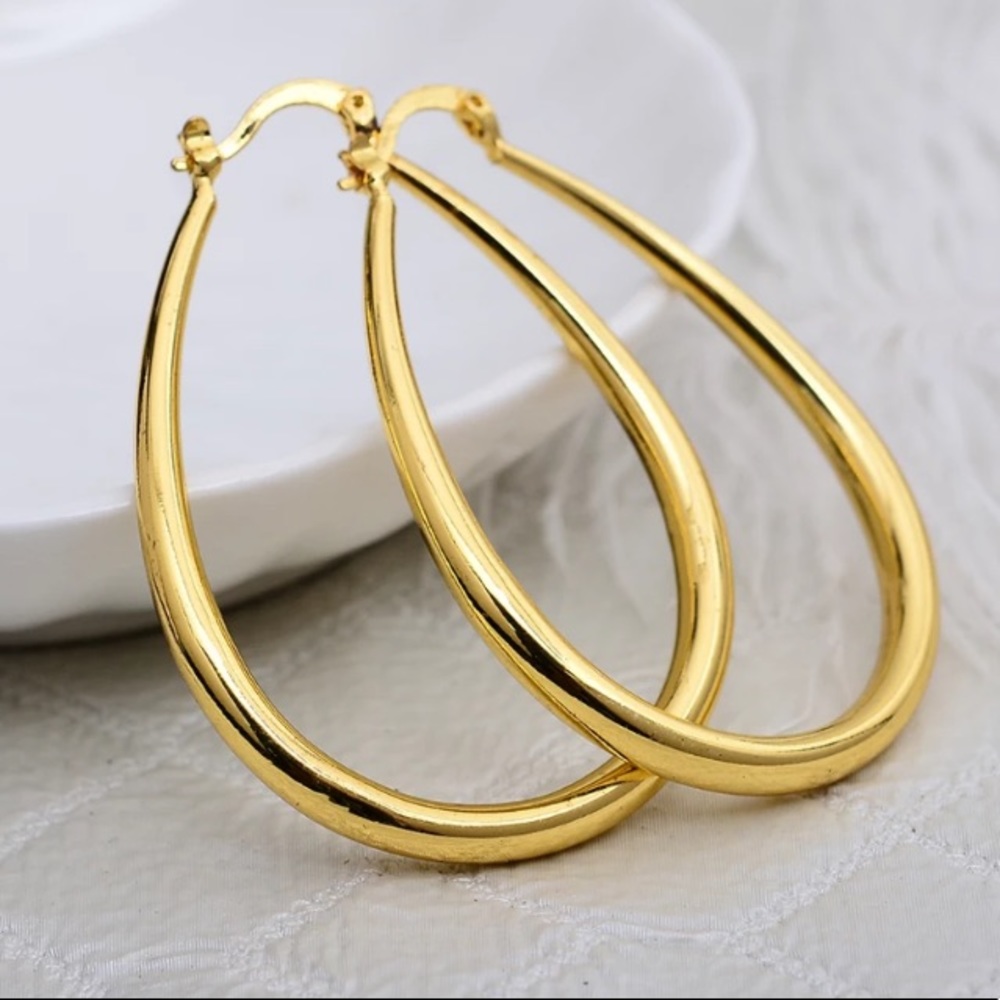 Yellow gold plated hoop earrings - Picture 2 of 5